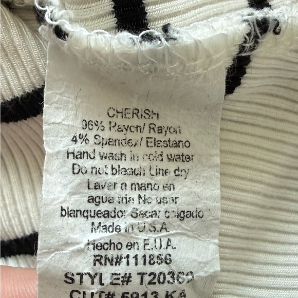 Cherish racerback Tank Top Black White Blue Striped Rayon Spandex Size Large - Picture 5 of 9